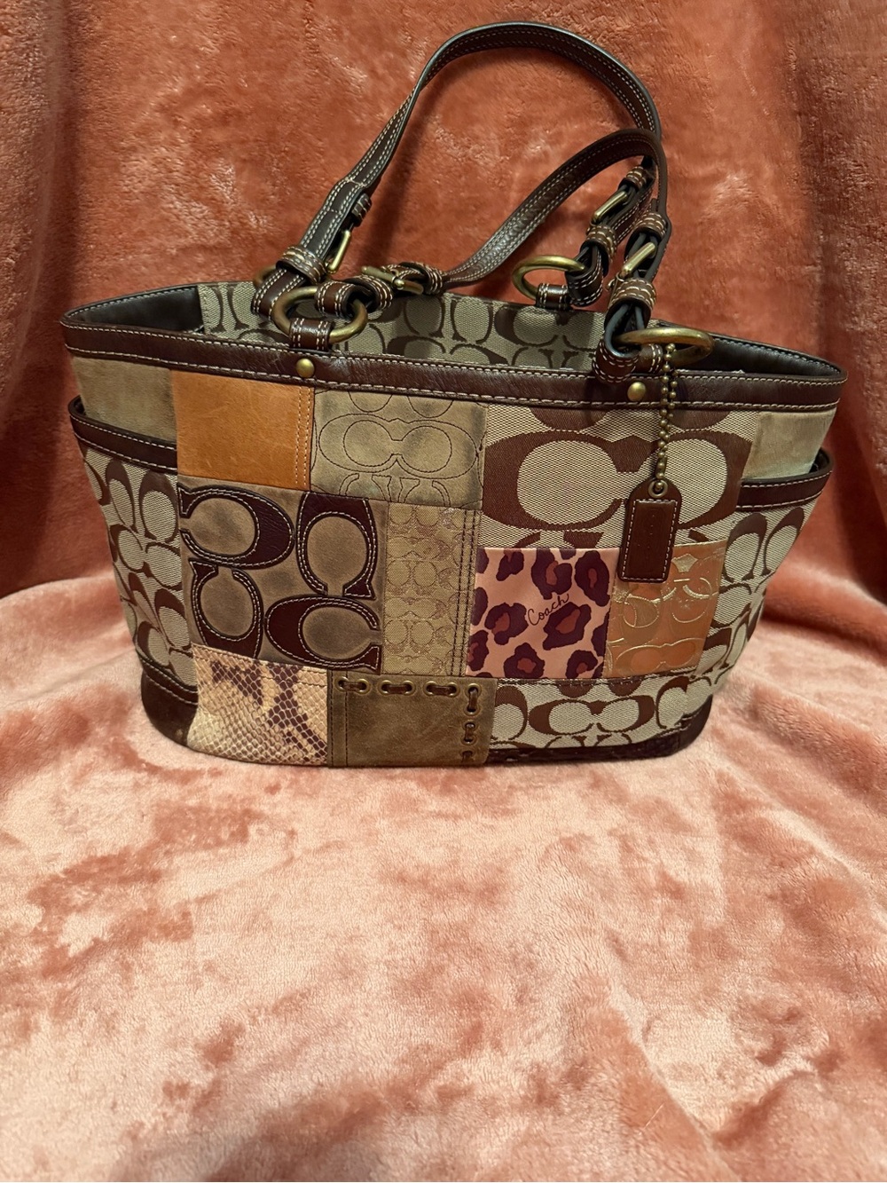 Coach Patchwork Signature Tote in Brown, Tan & Cream